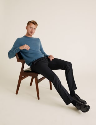 navy slim trousers