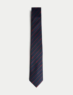 M&S X England Collection Men's Striped Pure Silk Tie - Navy Mix, Navy Mix
