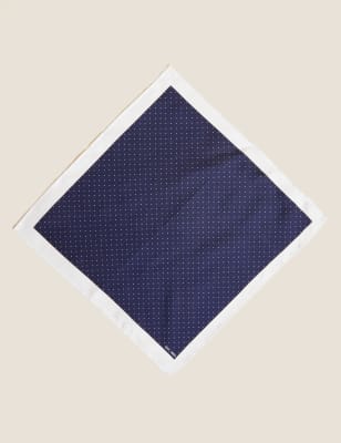 Mens M&S Collection Polka Dot Pure Silk Pocket Square - Navy, Navy