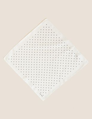Mens M&S Collection Silk Polka Dot Pocket Square - White Mix, White Mix