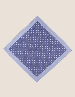 Mens M&S Collection Pure Linen Polka Dot Pocket Square - Blue, Blue