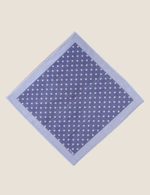 Mens M&S Collection Pure Linen Polka Dot Pocket Square - Blue, Blue