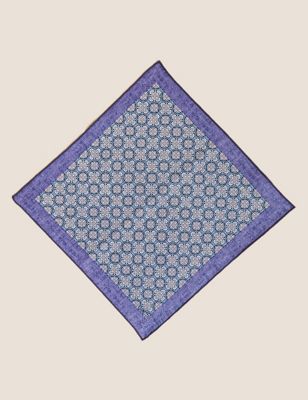 Mens M&S Collection Pure Linen Tile Print Pocket Square - Neutral, Neutral