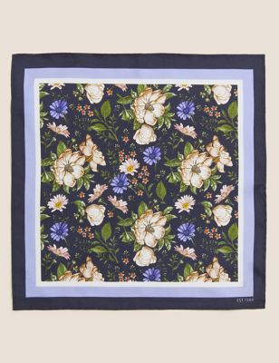 Mens M&S Collection pure silk floral pocket square - navy mix, navy mix