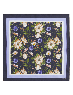 

Mens M&S Collection Pure Silk Floral Pocket Square - Navy Mix, Navy Mix