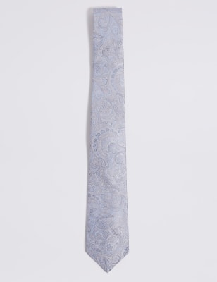 

Mens M&S Collection Paisley Pure Silk Tie - Light Grey Mix, Light Grey Mix