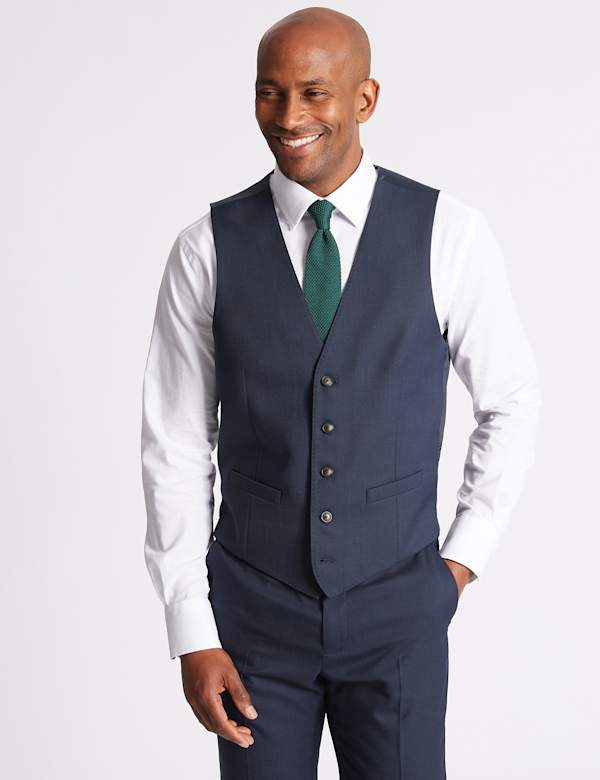 Indigo Slim Fit Textured Waistcoat
