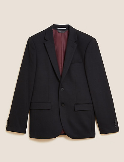 Black Slim Fit Wool Blend Textured Jacket