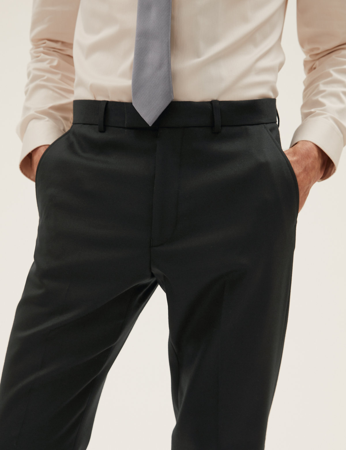 Black Slim Fit Wool Blend Textured Trousers