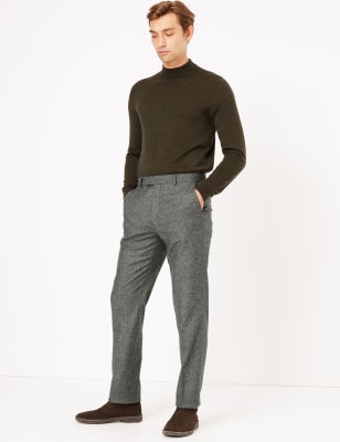 Pantalon coupe ajust&eacute;e en laine m&eacute;lang&eacute;e italienne