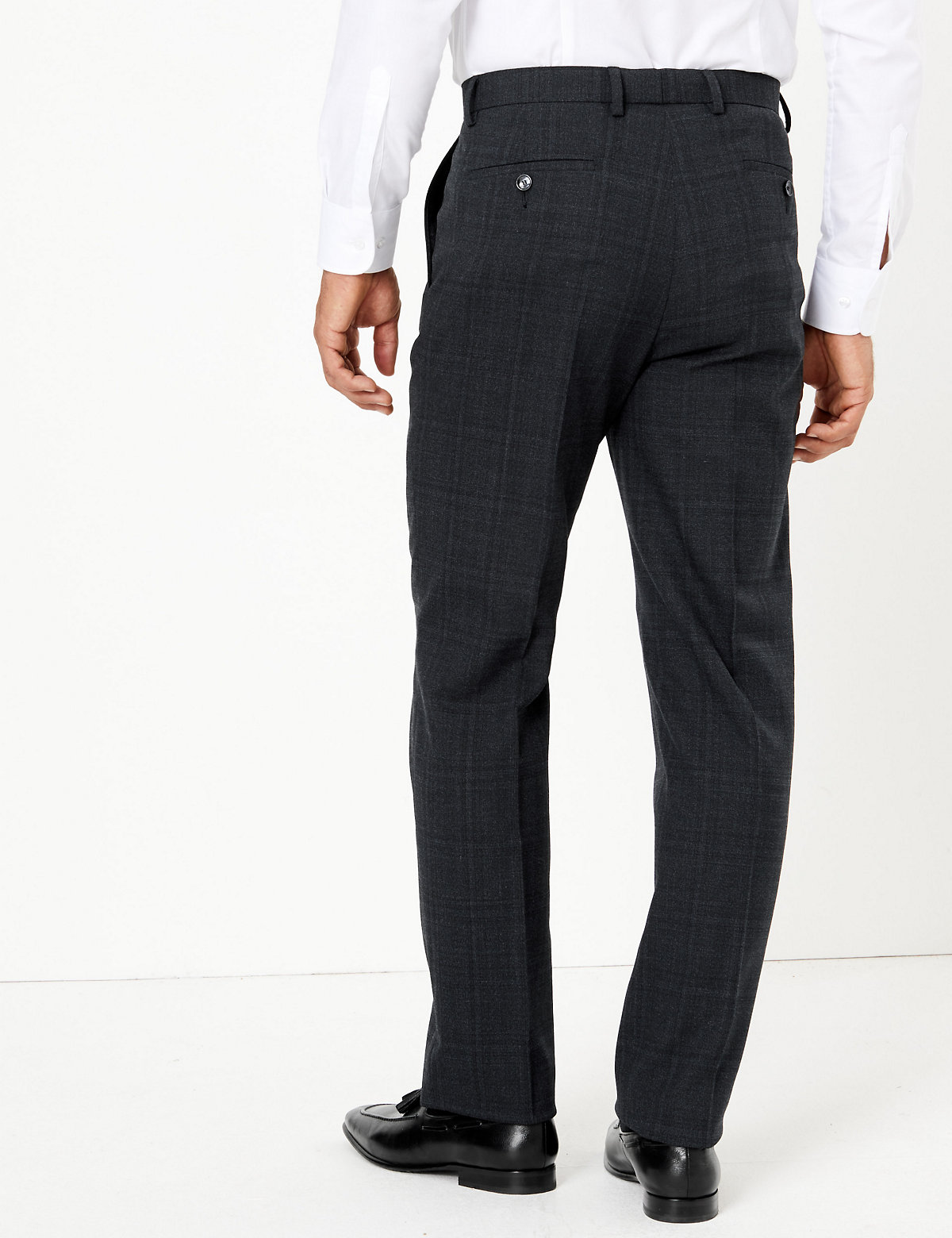 Blue Checked Regular Fit Suit Trousers
