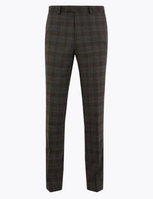 Slim Fit Wool Blend Checked Trousers | M&S Collection | M&S