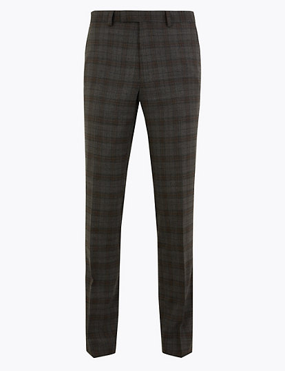 Slim Fit Wool Blend Checked Trousers