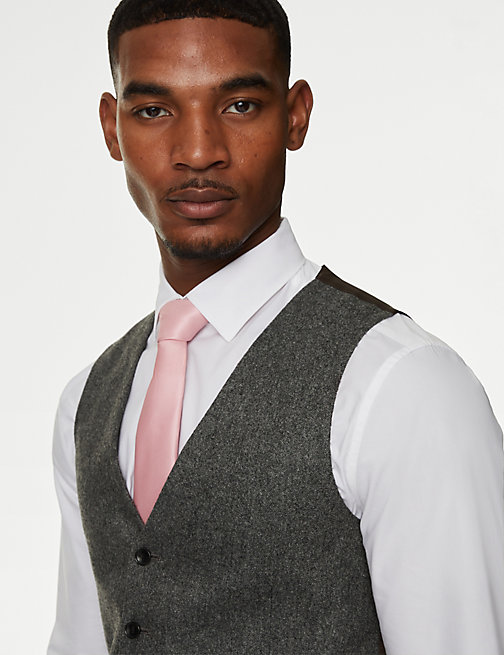 Marks And Spencer Mens M&S Collection Italian Wool Rich Tweed Waistcoat - Charcoal