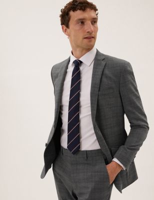 

Mens M&S Collection Slim Fit Wool Check Jacket - Grey, Grey