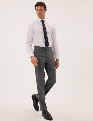 

Mens M&S Collection Slim Fit Wool Check Trousers - Grey Mix, Grey Mix