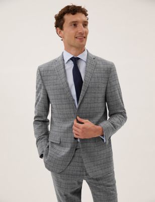 

Mens M&S Collection Slim Fit Italian Wool Check Jacket - Grey, Grey