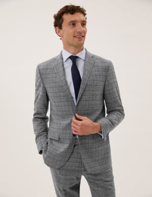 

Mens M&S Collection Slim Fit Italian Wool Check Jacket - Grey, Grey