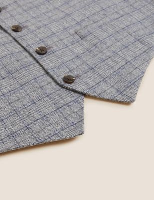 M&S Mens Wool Blend Check Waistcoat