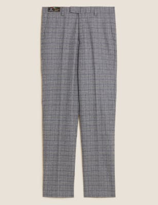 

Mens M&S Collection Slim Fit Italian Wool Check Trousers - Grey, Grey