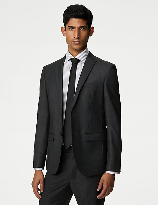 Marks And Spencer Mens M&S Collection Skinny Fit Stretch Jacket - Charcoal, Charcoal