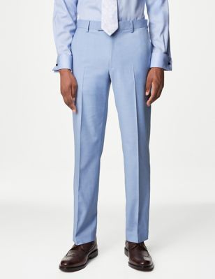 M&S Mens Regular Fit Stretch Suit Trousers - 34LNG - Sky Blue, Sky Blue,Navy,Black,Light Grey,Dark I