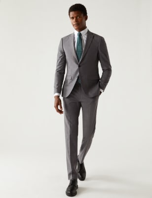 

Mens M&S Collection Eng geschnittene Sharkskin-Anzugjacke mit Stretchanteil - Silver Grey, Silver Grey