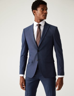 

Mens M&S Collection Eng geschnittene Sharkskin-Anzugjacke mit Stretchanteil - Indigo, Indigo