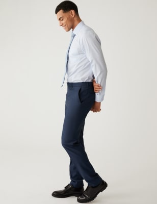 

Mens M&S Collection Schmal geschnittene Sharkskin-Anzughose mit Stretchanteil - Indigo, Indigo