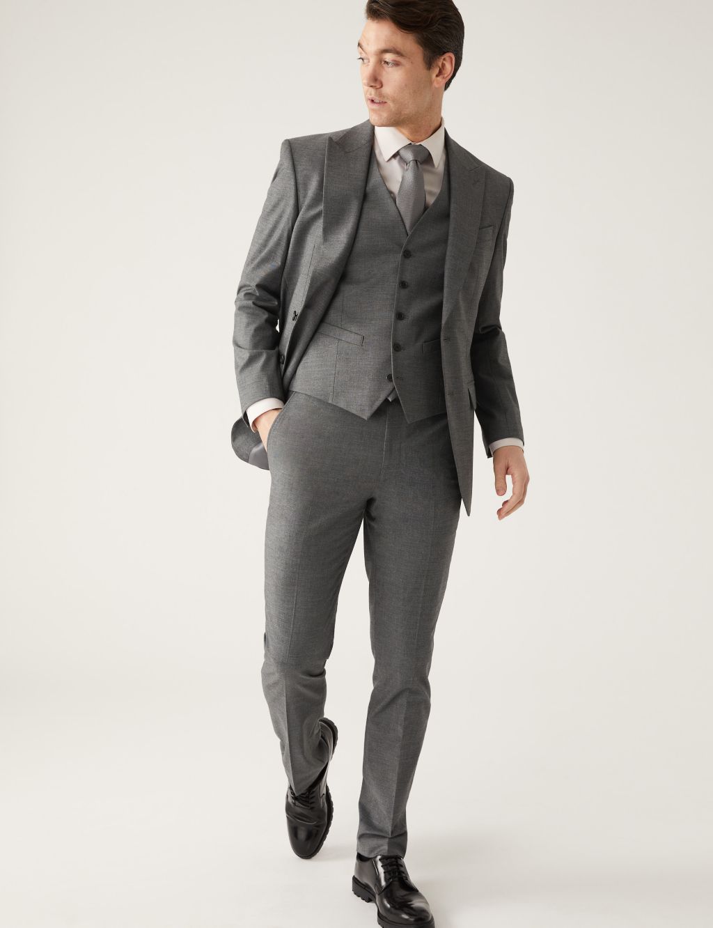 Regular Fit Sharkskin Stretch Suit Trousers image 5