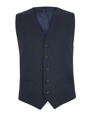 

Mens M&S Collection Navy Tailored Fit Waistcoat with Stretch, Navy