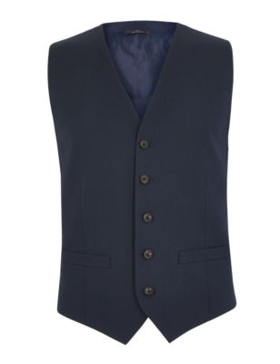 M&S Mens Navy Tailored Fit Waistcoat with Stretch