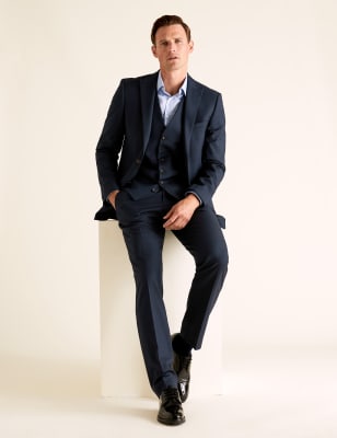 

Mens M&S Collection Tailored Fit Trousers with Stretch - Navy, Navy