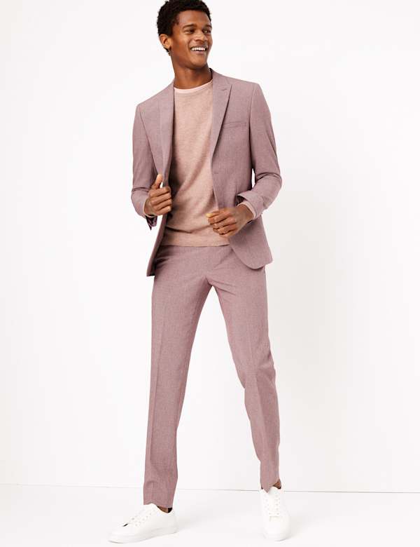 Skinny Fit Flat Front Trousers with Stretch