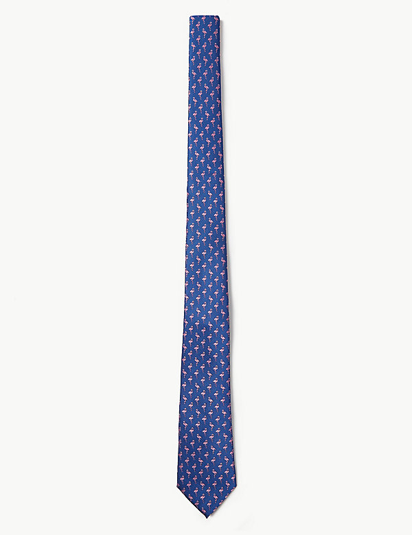 Úzká tkaná kravata s&nbsp;plameňáky - CZ