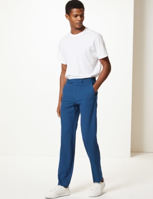 Pantalon bleu coupe slim en tissu extensible