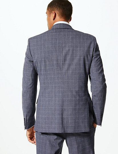 Checked Slim Fit Jacket with Stretch