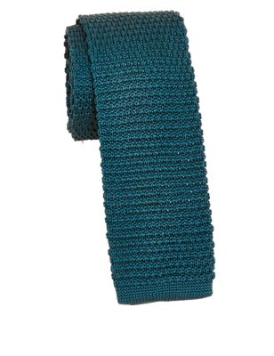 Mens M&S Collection Skinny Square End Knitted Tie - Dark Petrol