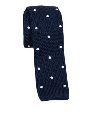 M&S Mens Skinny Square End Polka Dot Knitted Tie