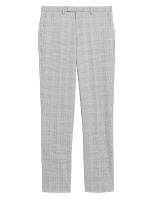

Mens M&S Collection Slim Fit Check Trousers - Light Grey, Light Grey