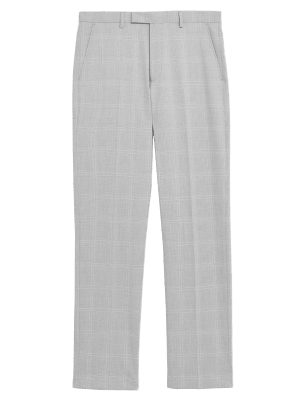 

Mens M&S Collection Regular Fit Check Trousers - Light Grey, Light Grey