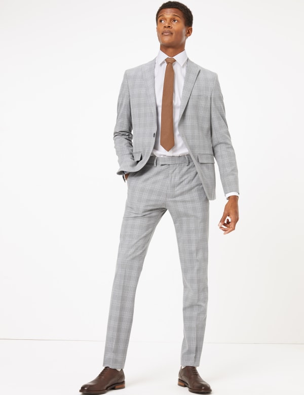 Grey Checked Skinny Fit Jacket