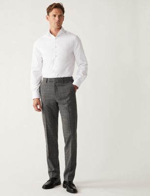Marks And Spencer Mens M&S Collection Regular Fit Check Stretch Trousers - Charcoal