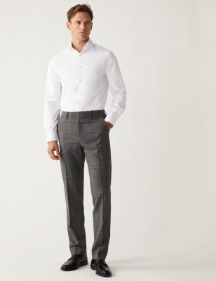 

Mens M&S Collection Regular Fit Check Stretch Suit Trousers - Charcoal, Charcoal