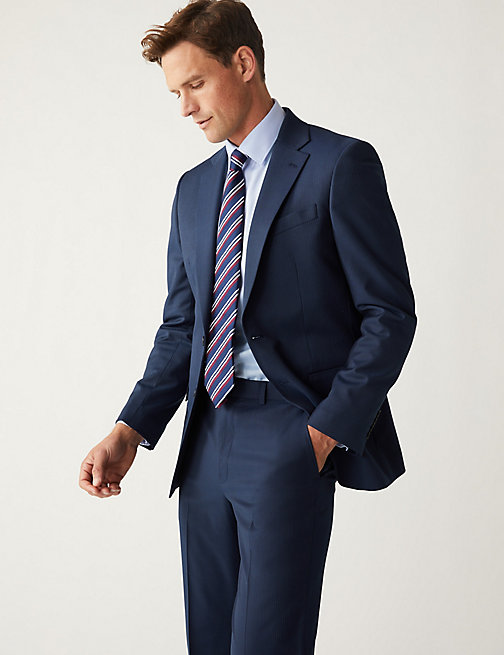 Marks And Spencer Mens M&S Collection Regular Fit Pinstripe Stretch Jacket - Navy, Navy