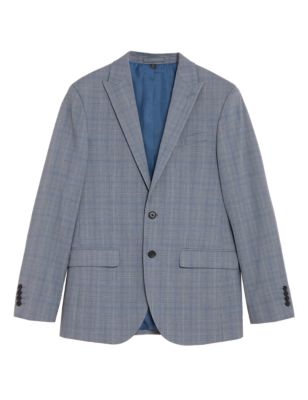 

Mens M&S Collection Tailored Fit Check Jacket - Light Blue, Light Blue