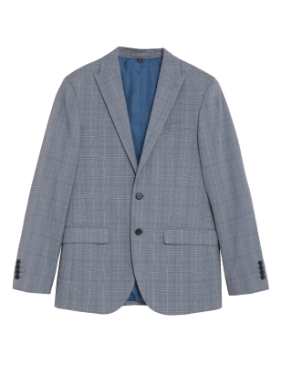 

Mens M&S Collection Tailored Fit Check Jacket - Light Blue, Light Blue