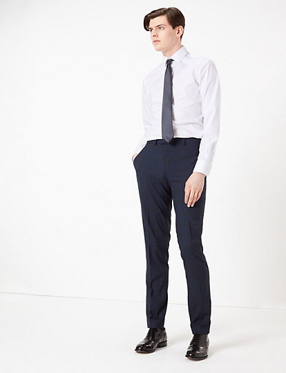 Blue Slim Fit Checked Trousers