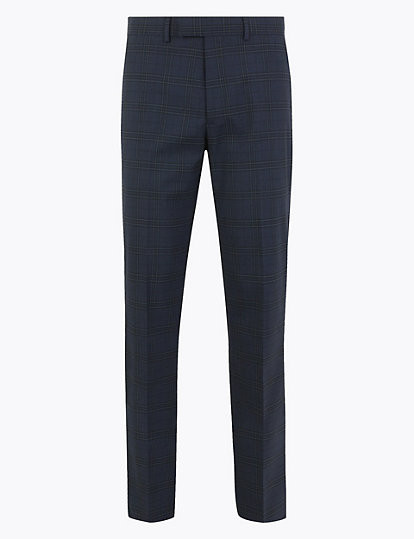 Blue Slim Fit Checked Trousers