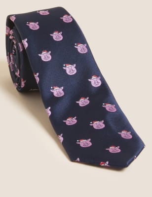 

Mens M&S Collection Slim Percy Pig™ Santa Tie - Navy, Navy